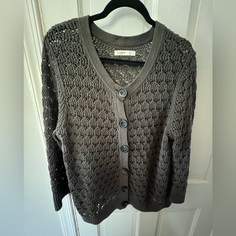 Old Navy - Olive Green Crochet Button Up Sweater - Size XL